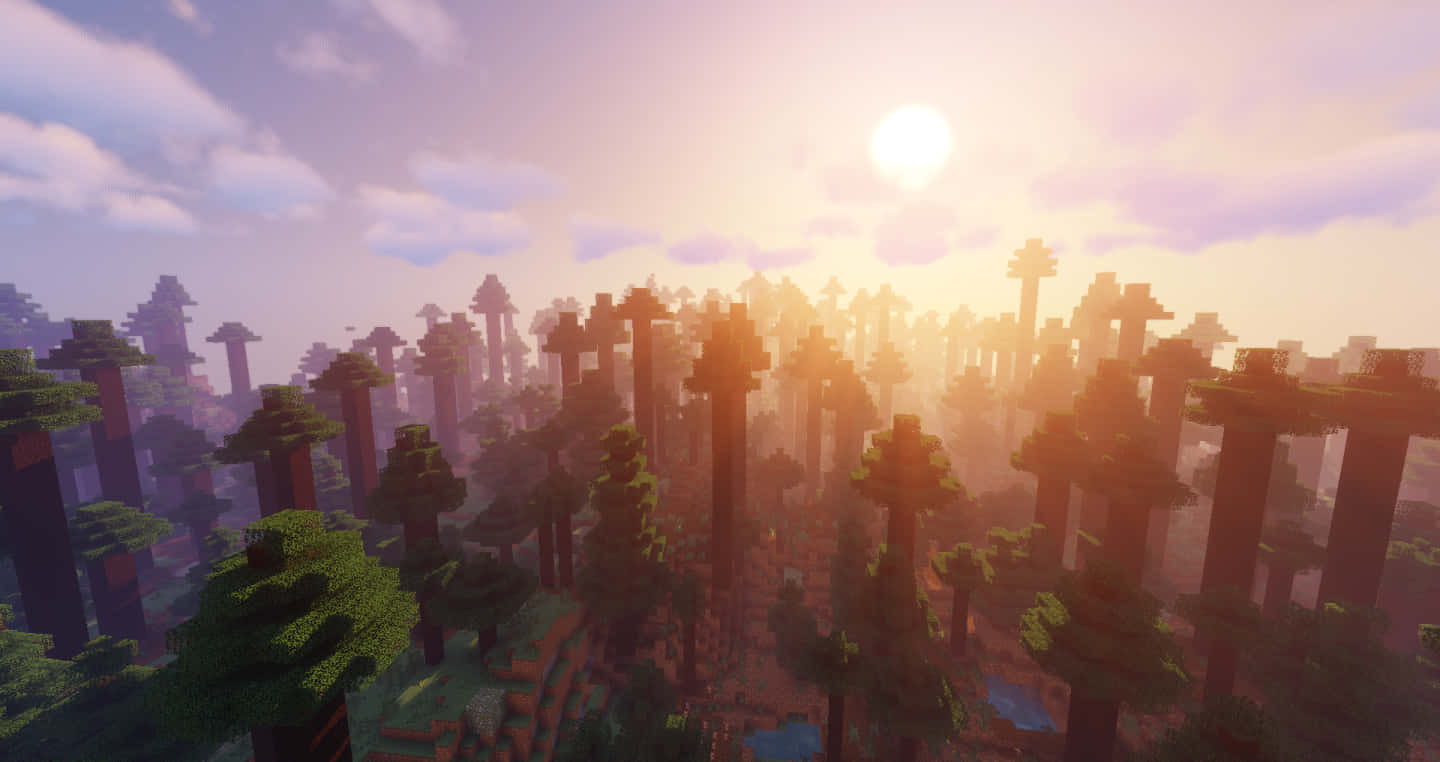 A stunning Minecraft Sunset Wallpaper