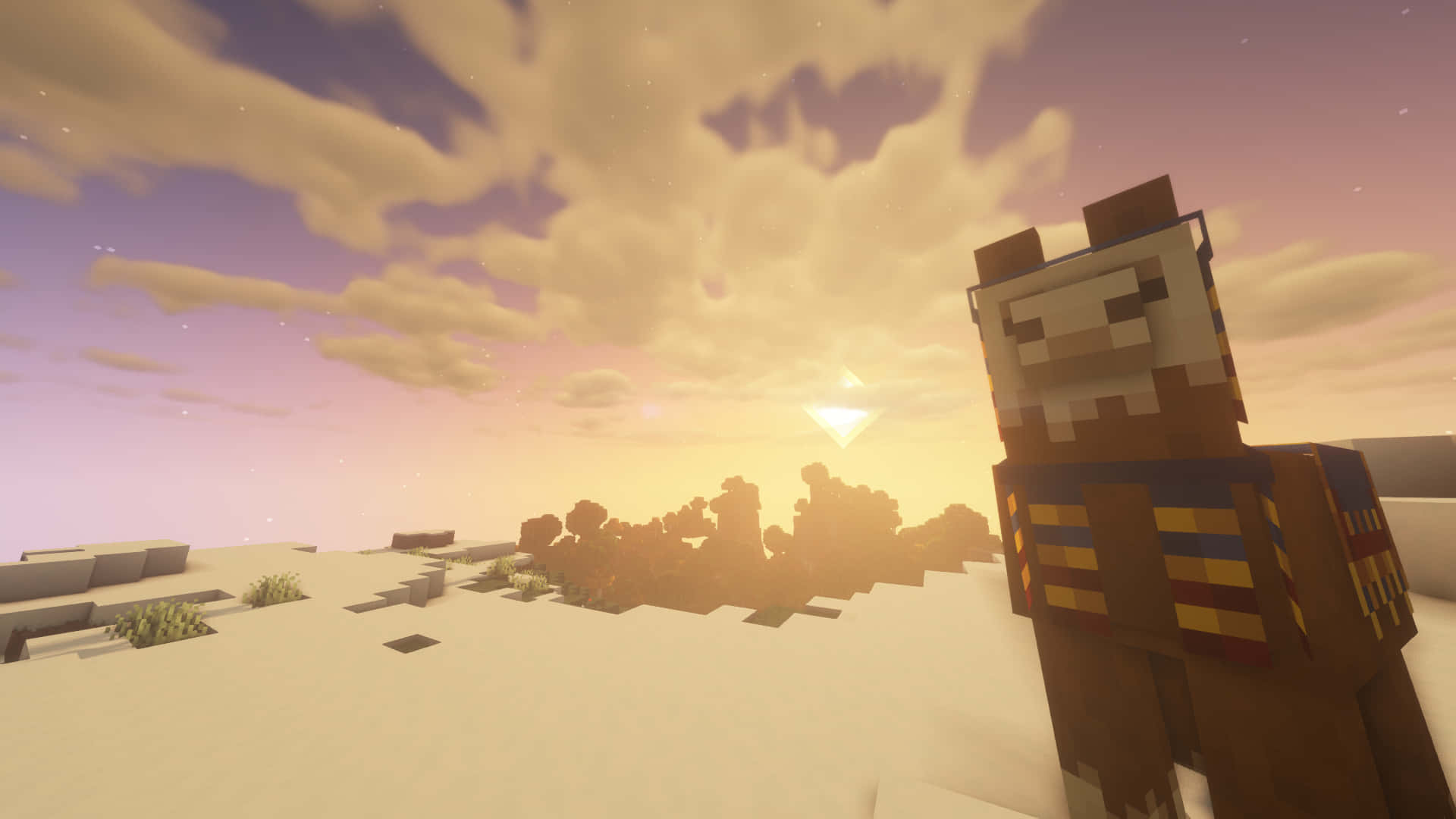 Beundraden Magnifika Minecraft-solnedgången. Wallpaper