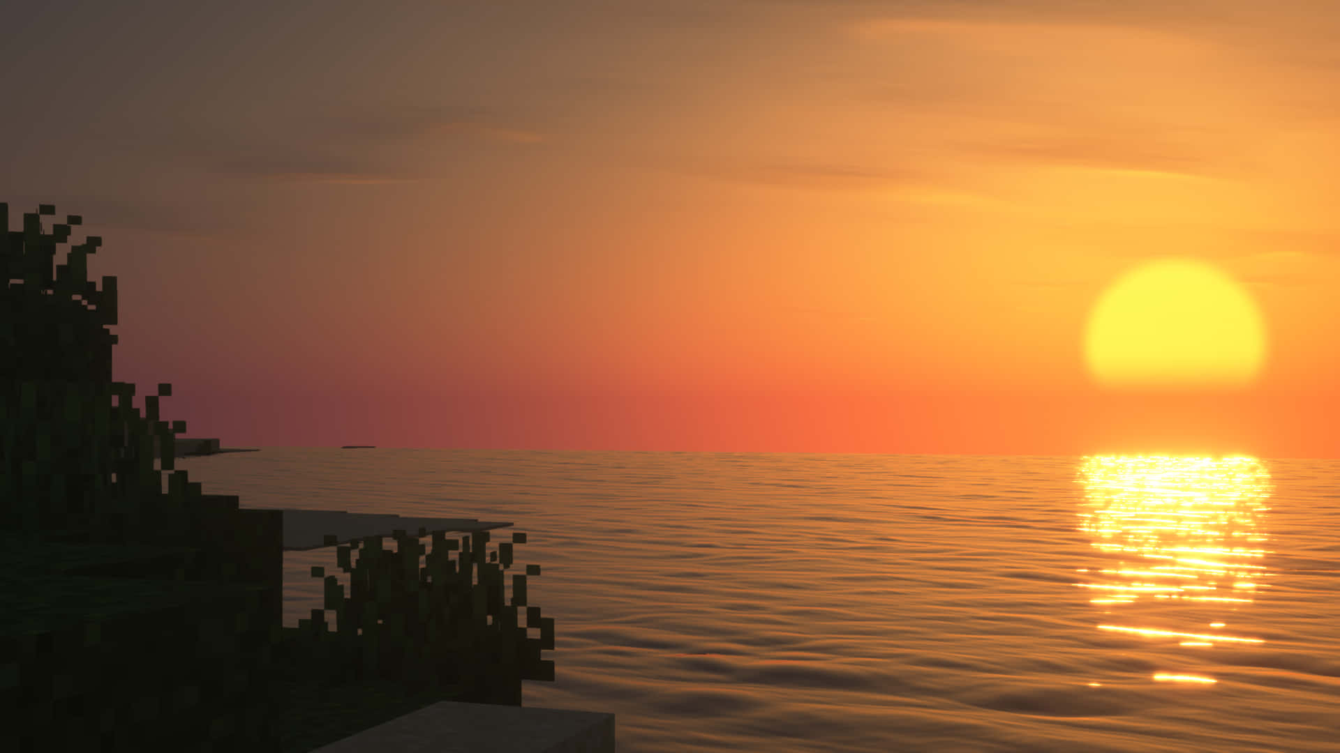 Utsiktöver Den Fantastiska Minecraft Solnedgången. Wallpaper