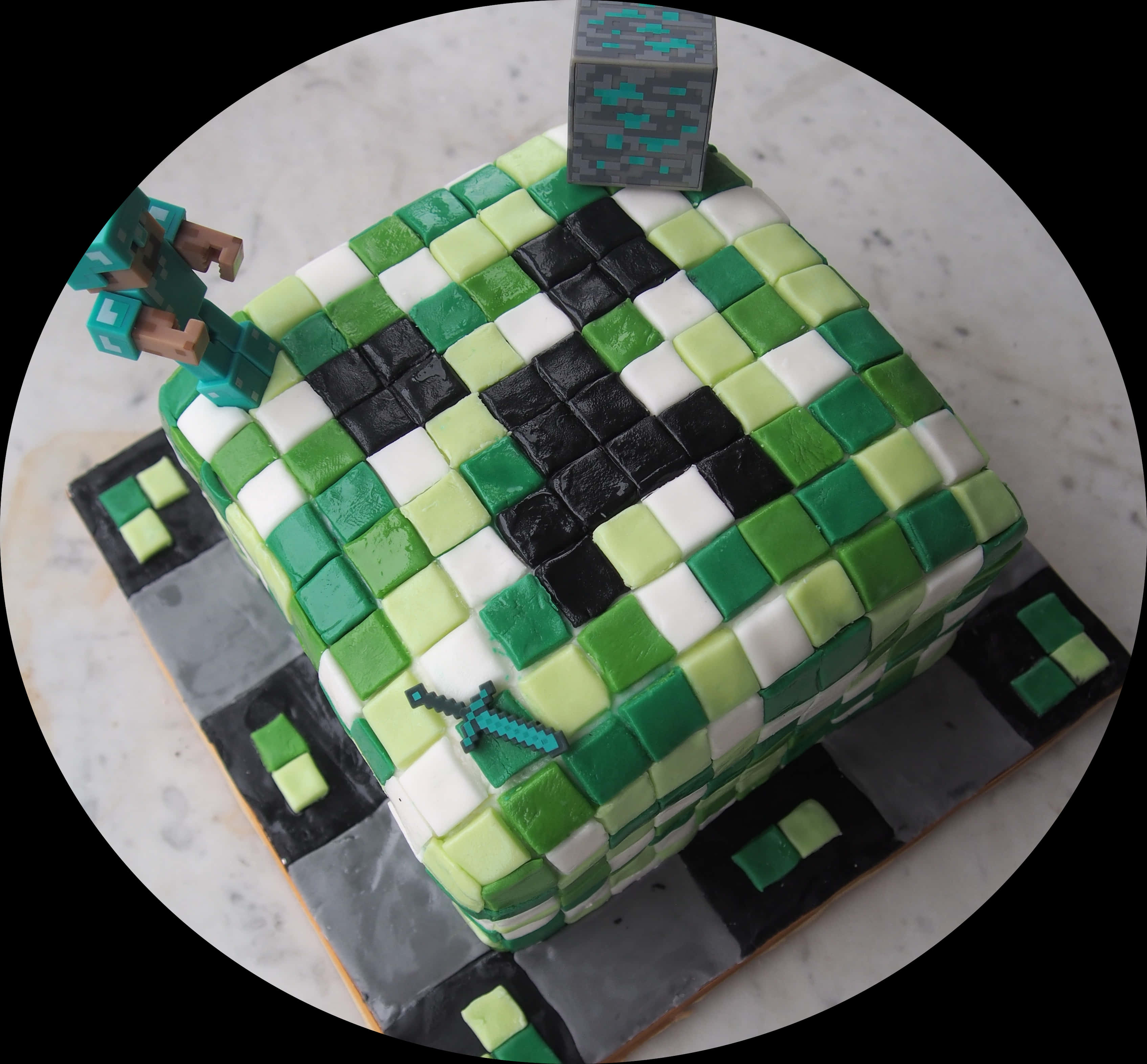 Minecraft Themed Birthday Cake PNG