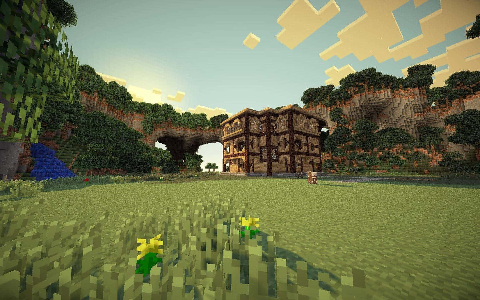 Minecraft_ Tudor_ Style_ House_ Landscape Wallpaper