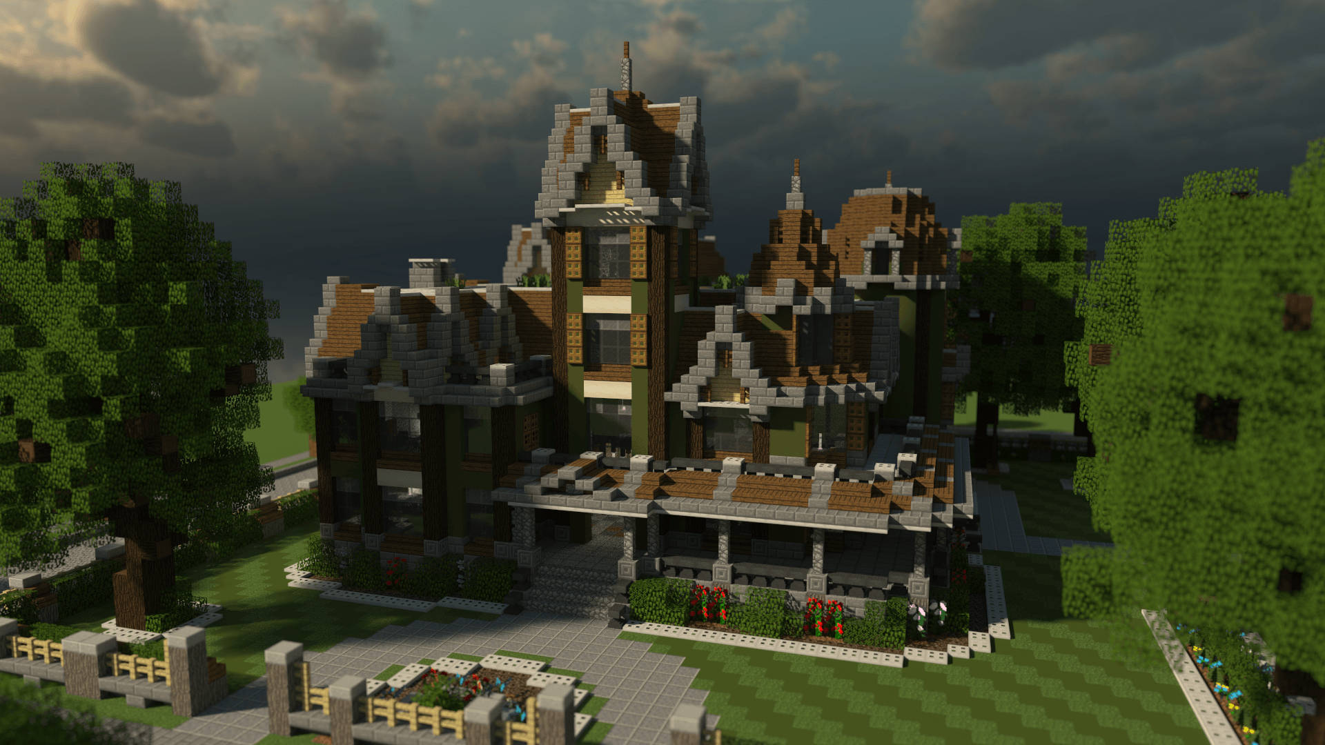 Mansióntemática Victoriana De Minecraft. Fondo de pantalla