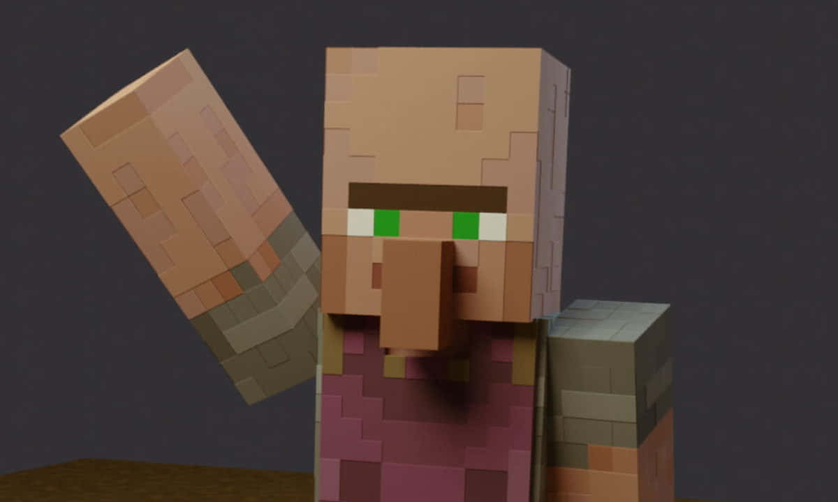 A friendly Minecraft Villager offering a trade in a picturesque village setting Wallpaper