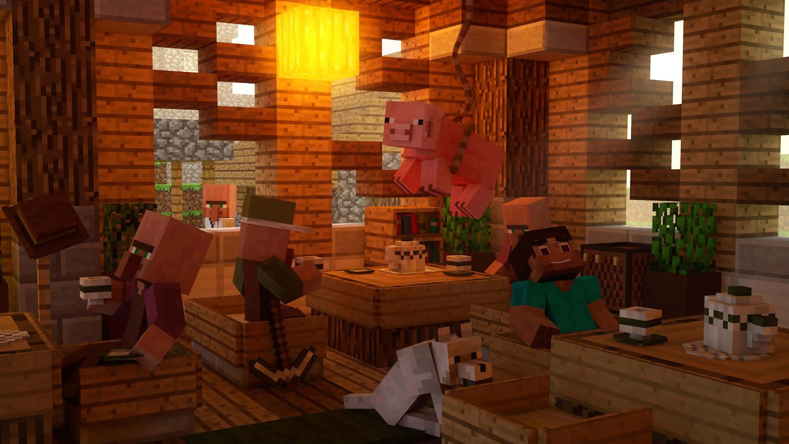 A Minecraft Villager exploring the stunning Block World Wallpaper