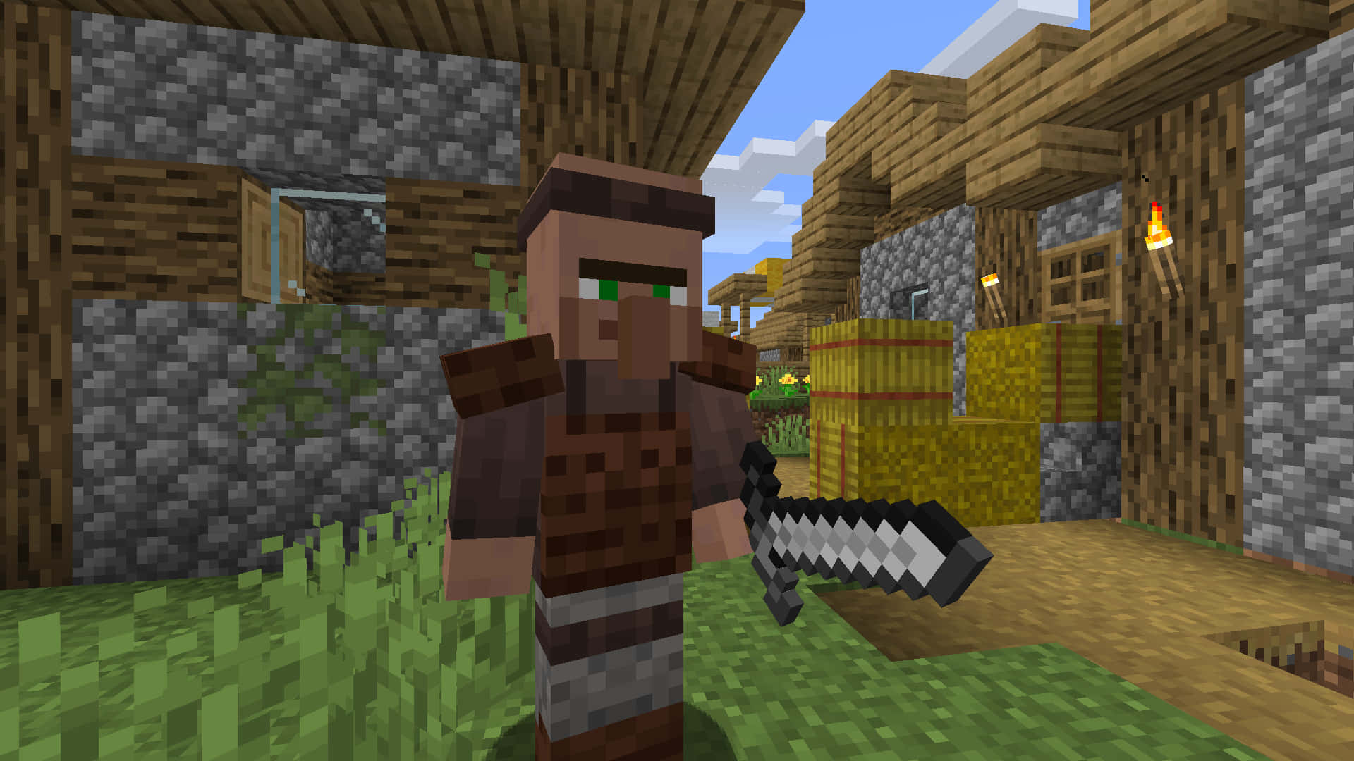 A friendly Minecraft Villager in his natural habitat Wallpaper