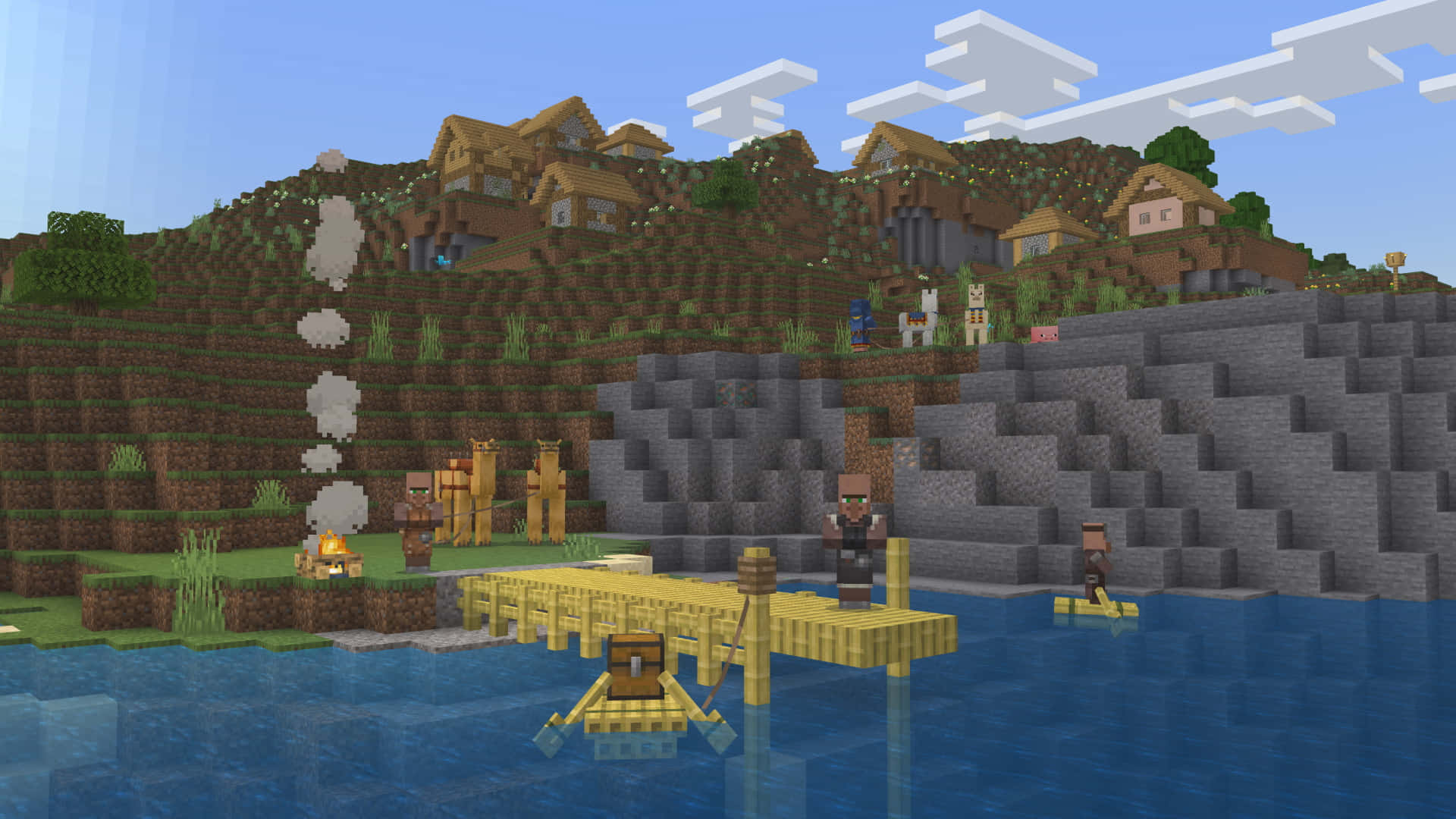Minecraft Villagers exploring their village Wallpaper