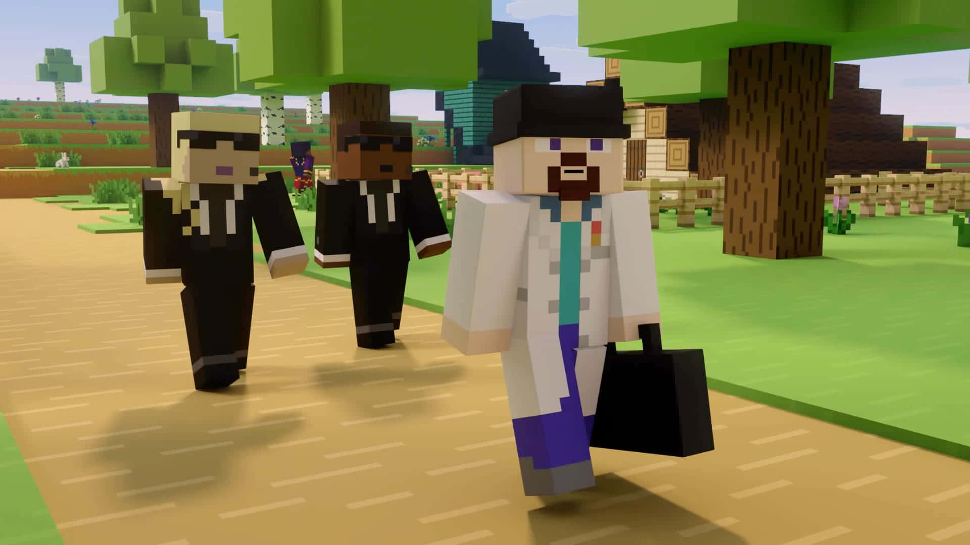 Minecraft Villagers Explore the Village Wallpaper