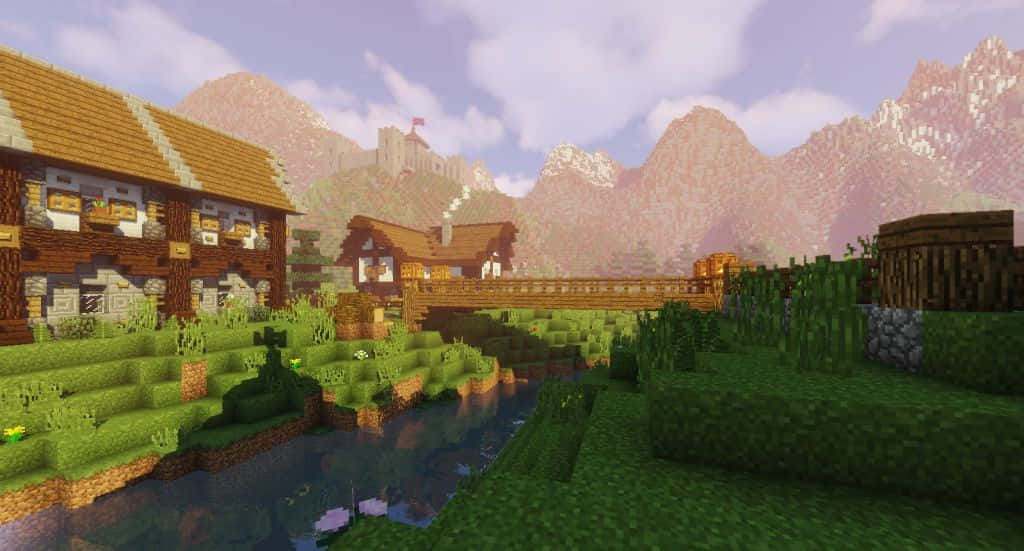 Stunning View of a Minecraft Village Wallpaper