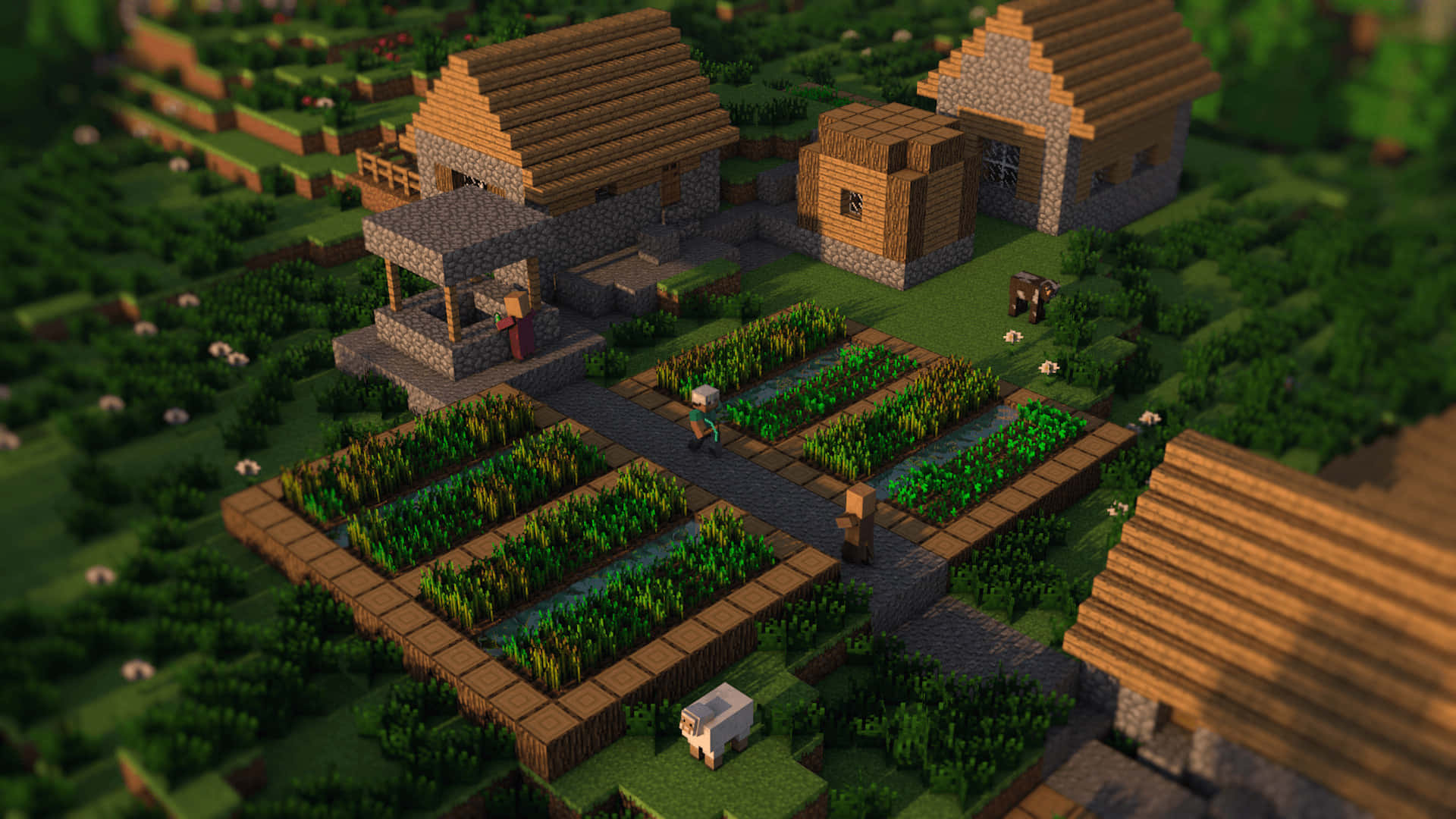 Picturesque Minecraft Village with Stunning Views Wallpaper