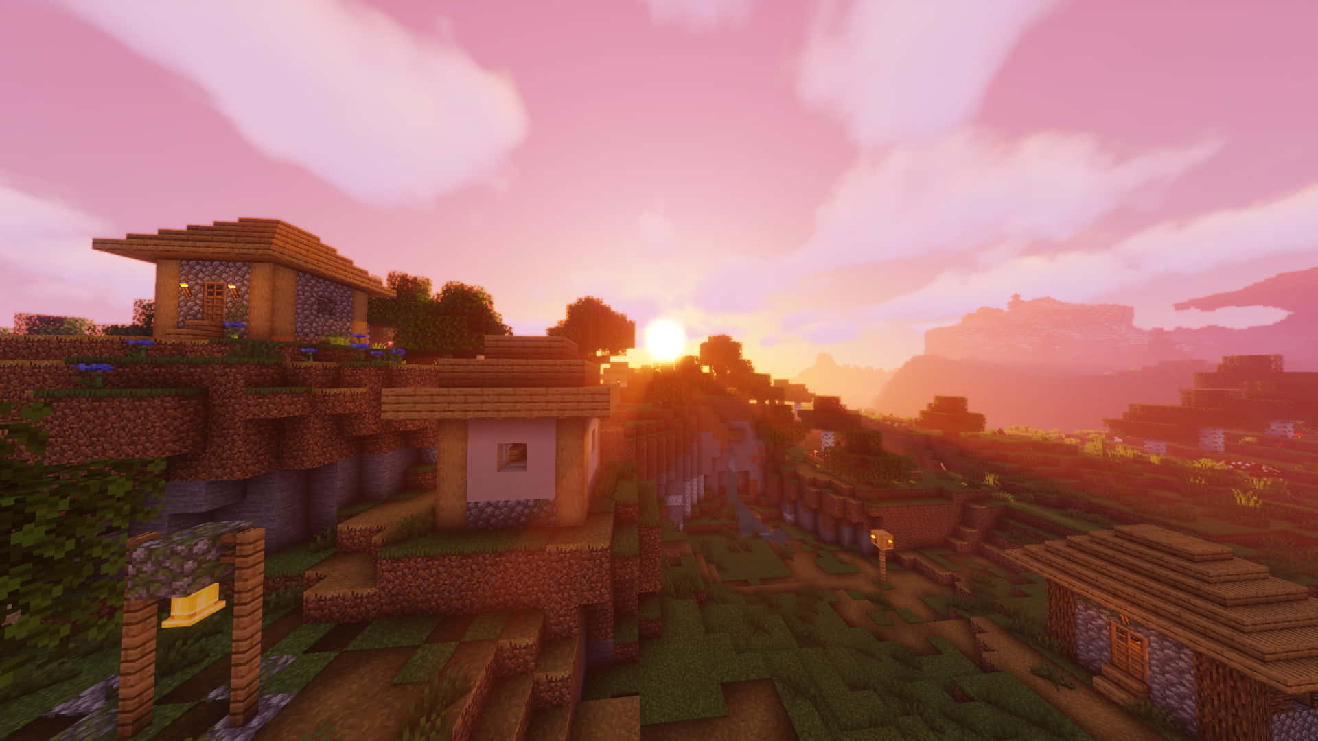 Vibrant Minecraft Village Scene Wallpaper