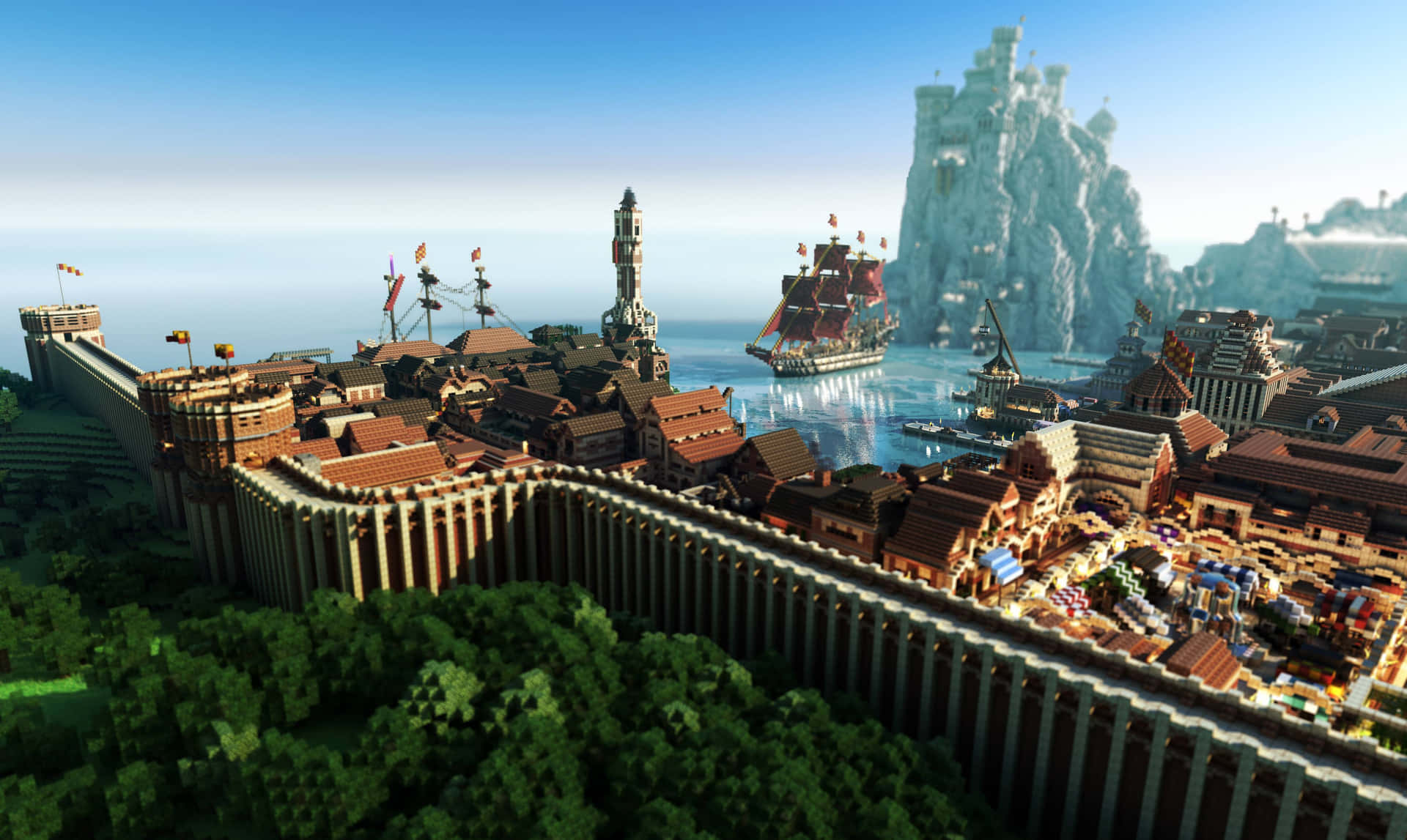Stunning Minecraft Village at Sunset Wallpaper