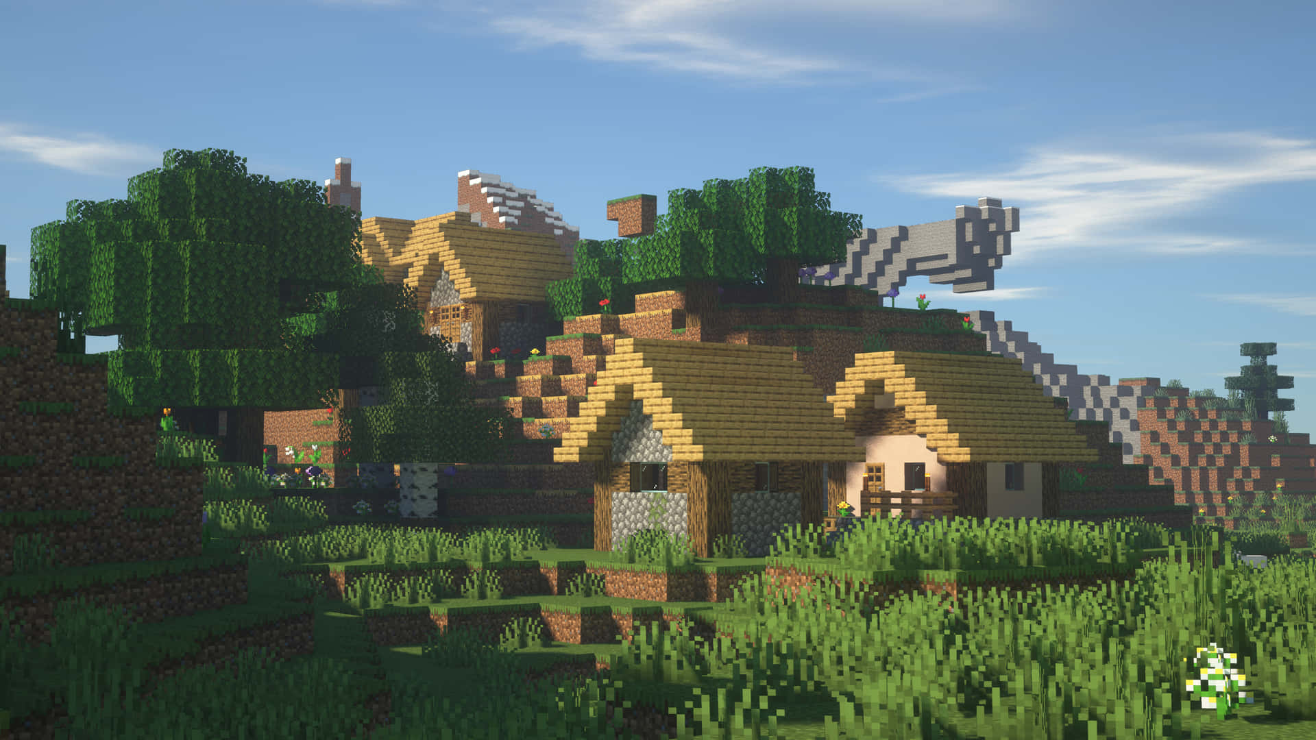 Vibrant Minecraft Village at Dusk Wallpaper