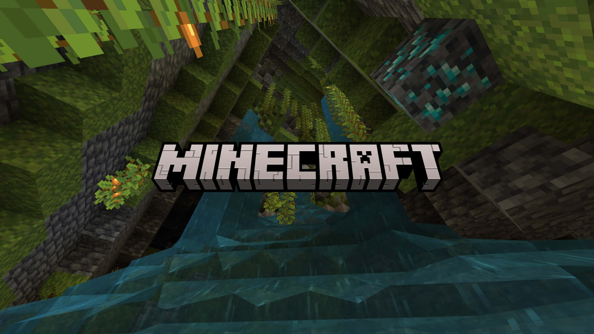 Minecraft Waterfall Diamond Ore Discovery Wallpaper