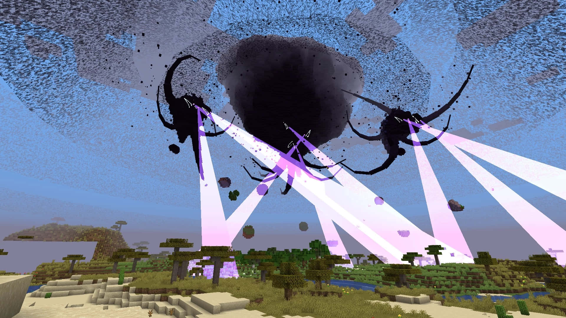 Intense Minecraft Wither Battle in Action Wallpaper