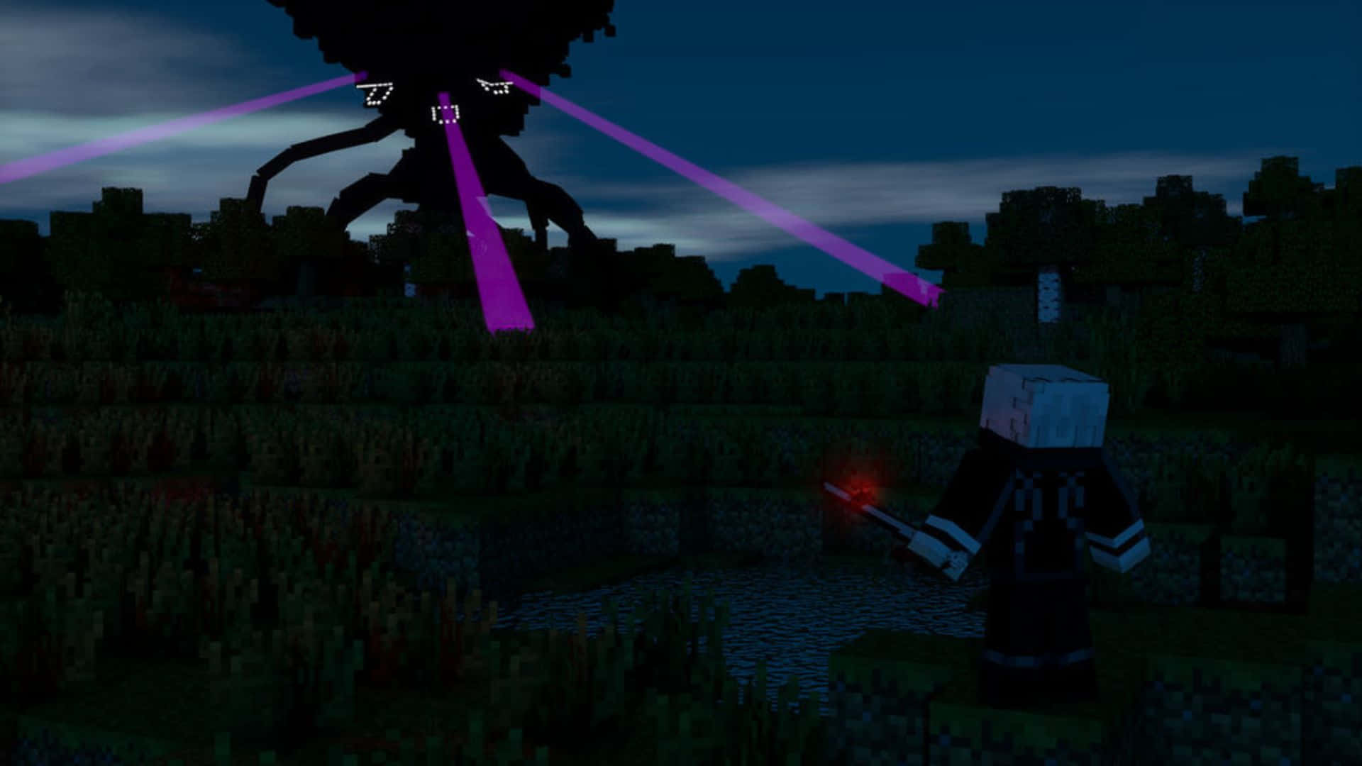 Intense battle with the powerful Minecraft Wither Wallpaper