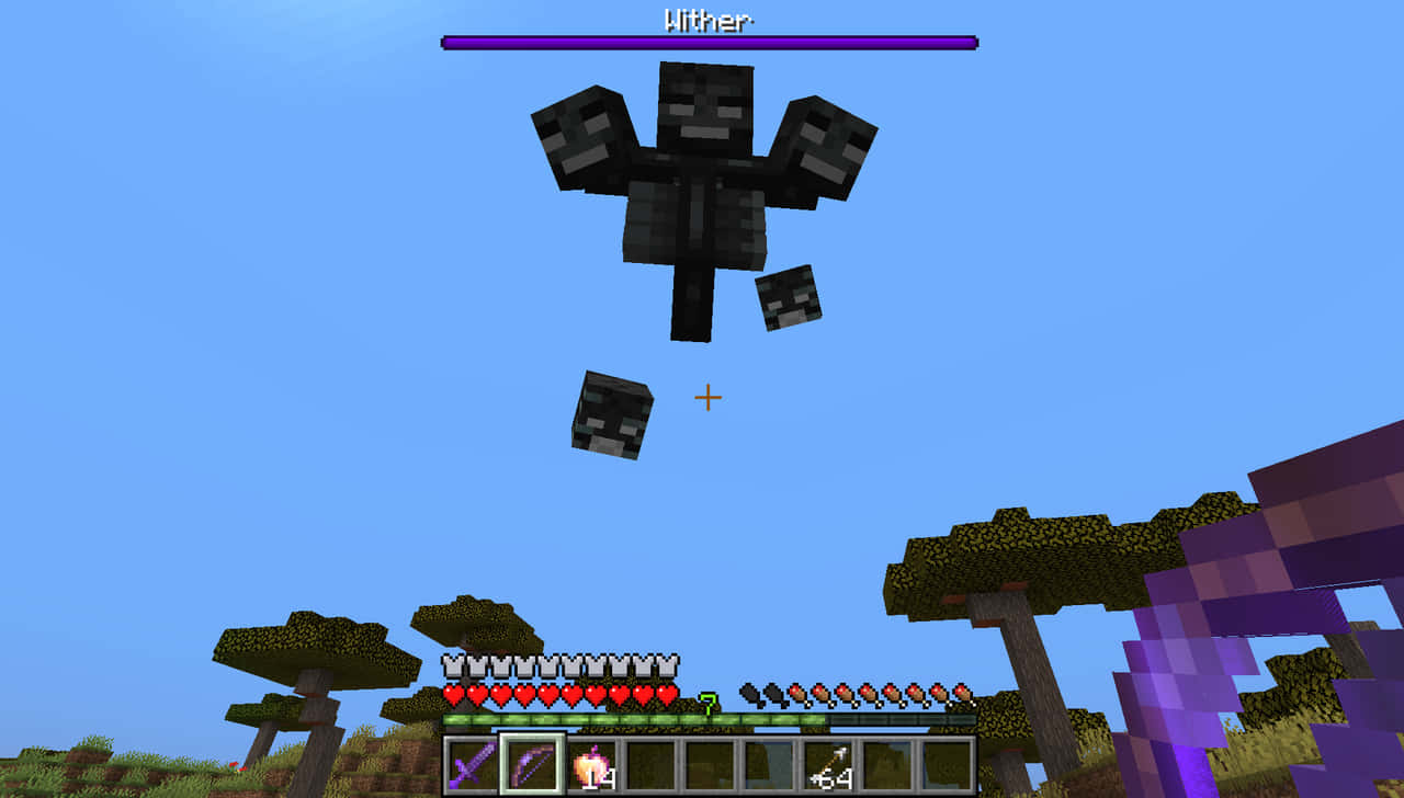 Intense Battle Against the Wither Boss in the World of Minecraft Wallpaper