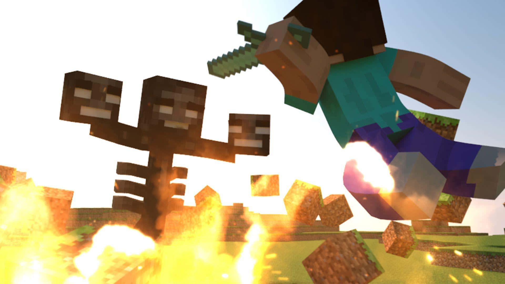 Epic Face-off with the Minecraft Wither Boss in Action Wallpaper