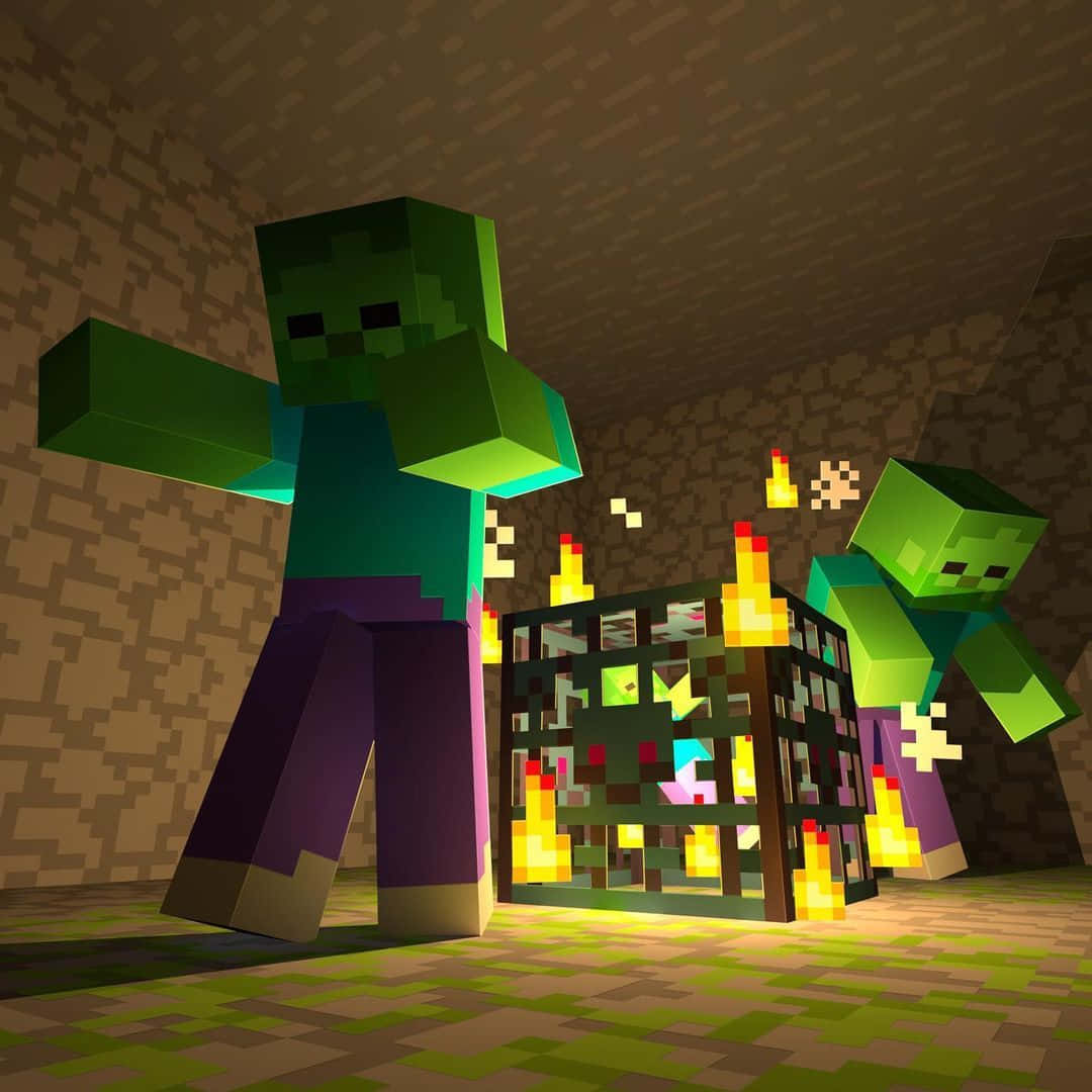 Menacing Minecraft Zombie on the Prowl Wallpaper