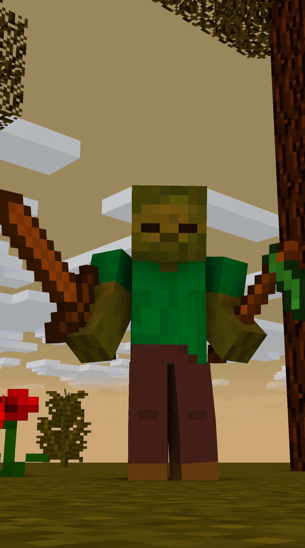 An Intense Encounter with a Minecraft Zombie Wallpaper