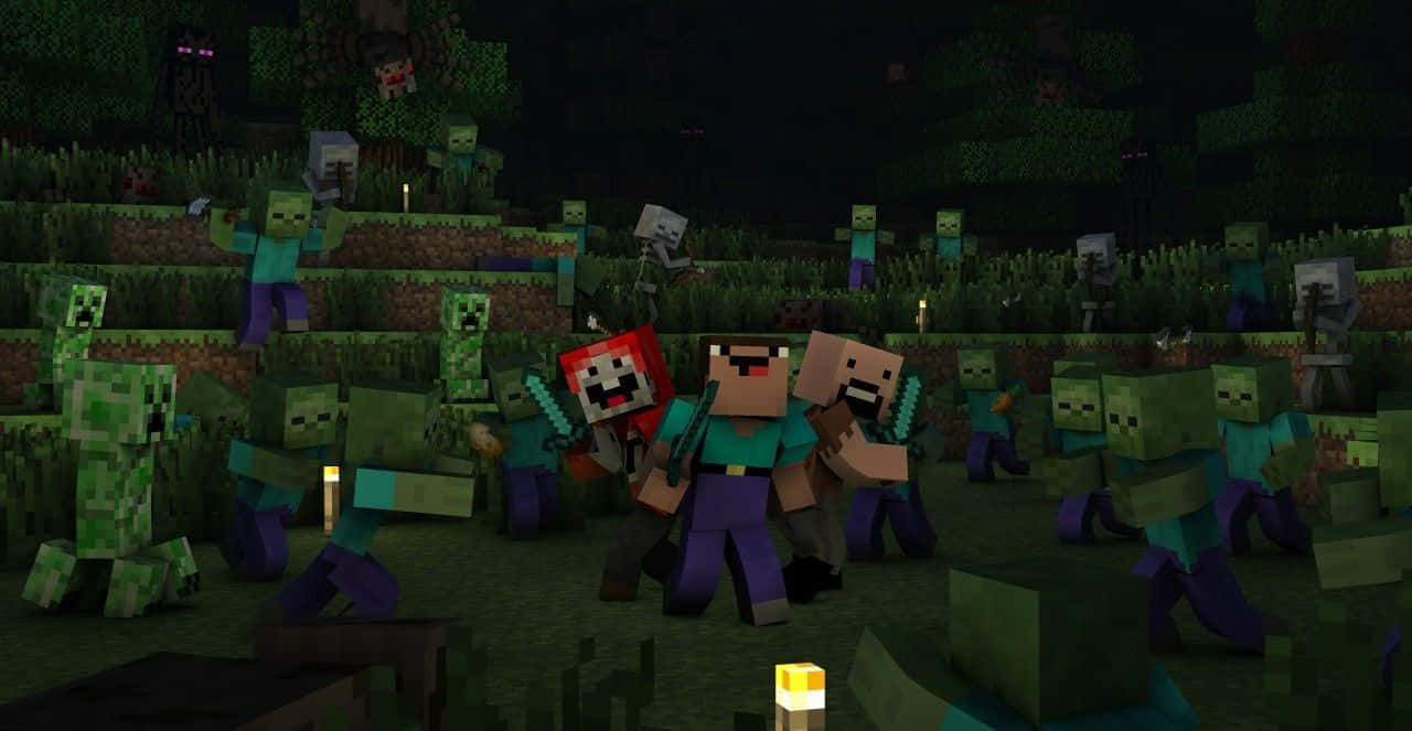Ferocious Minecraft Zombie Approaching in the Night Wallpaper