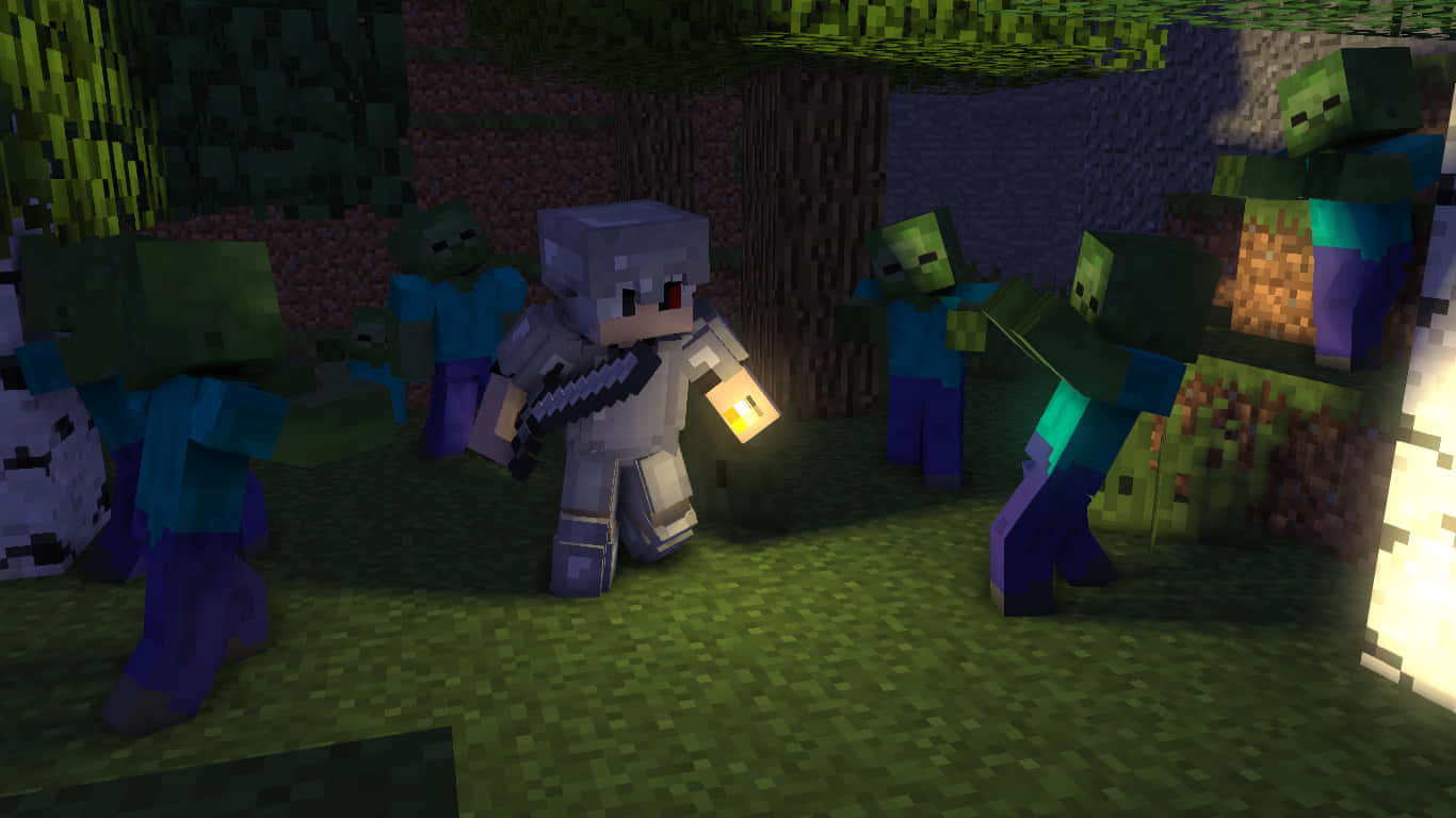 Thrilling Encounter with a Minecraft Zombie Wallpaper