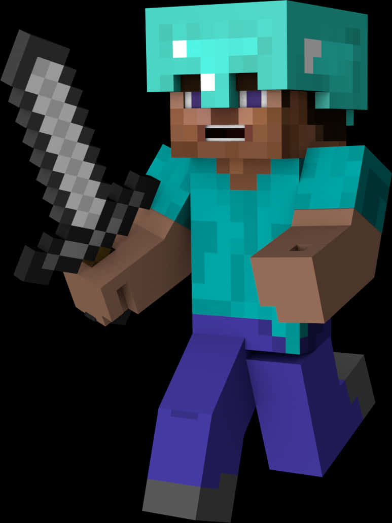 Minecraft_ Character_ With_ Sword PNG