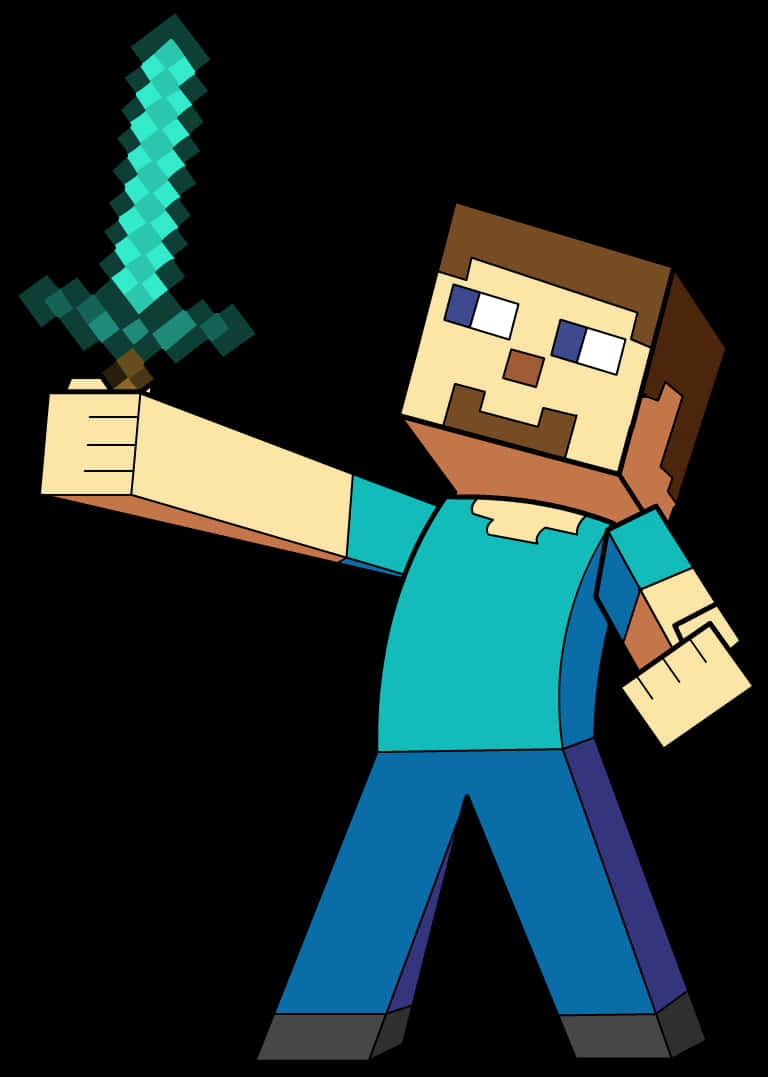 Minecraft Character With Sword PNG