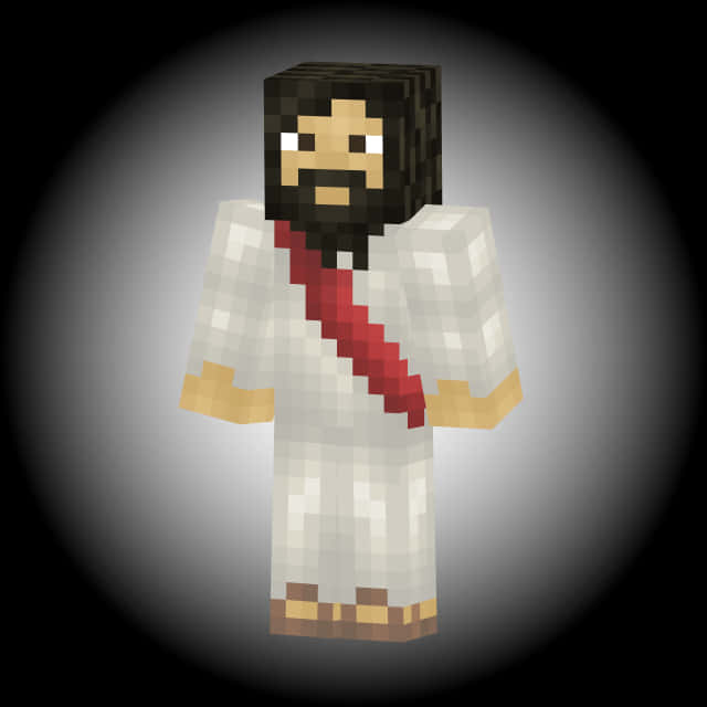 Minecraft_ Character_in_ White_ Robe_with_ Red_ Tie PNG