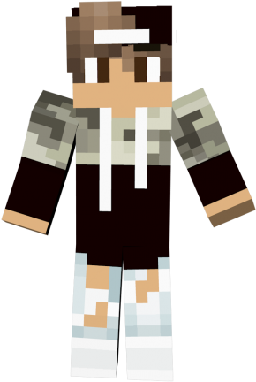 Minecraft_ Character_with_ Headband_and_ Camo_ Jacket PNG
