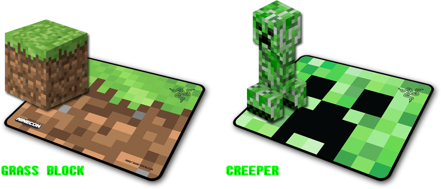 Minecraft_ Grass_ Block_and_ Creeper_ Mouse_ Pads PNG