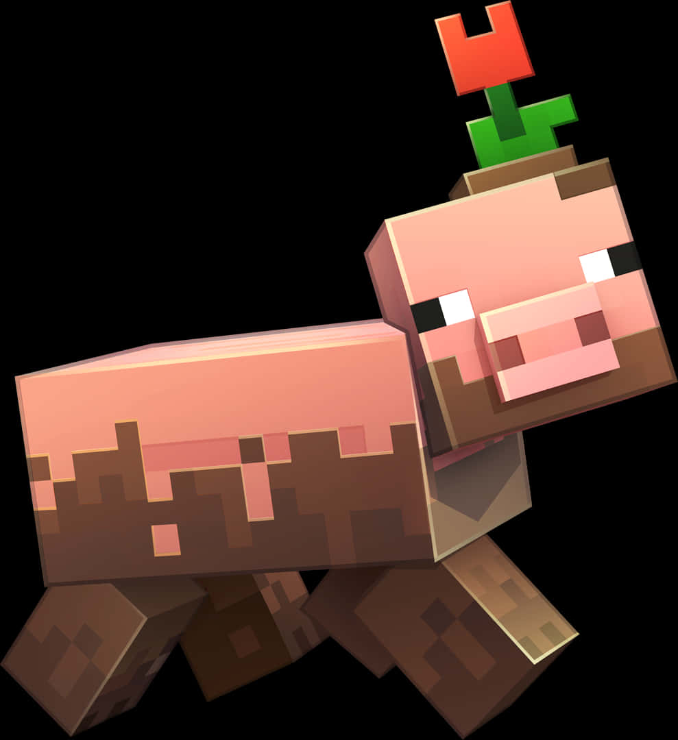 Minecraft_ Pig_with_ Sapling_on_ Head PNG