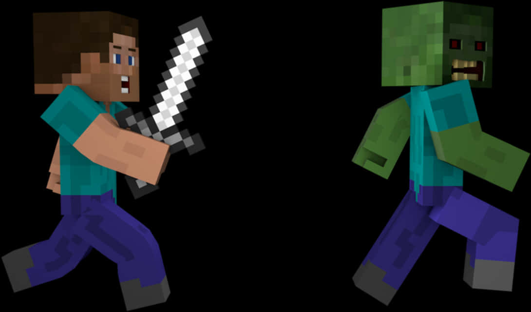 Minecraft_ Player_vs_ Zombie_ Battle PNG