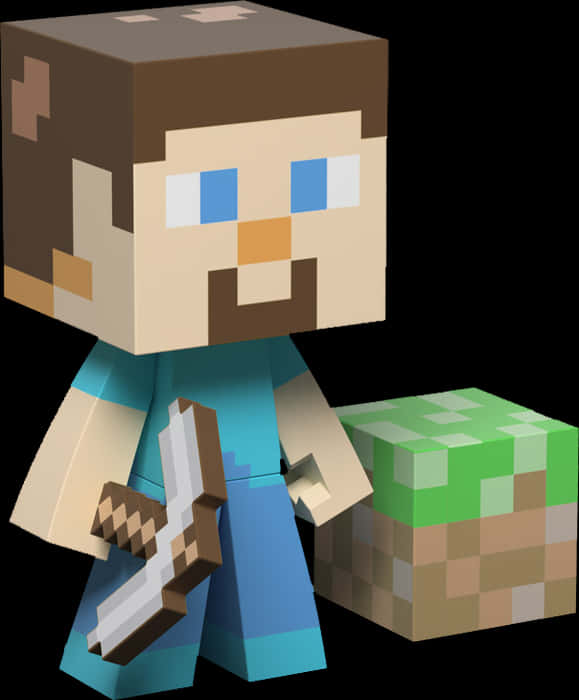 Minecraft_ Steve_with_ Pickaxe_and_ Block PNG