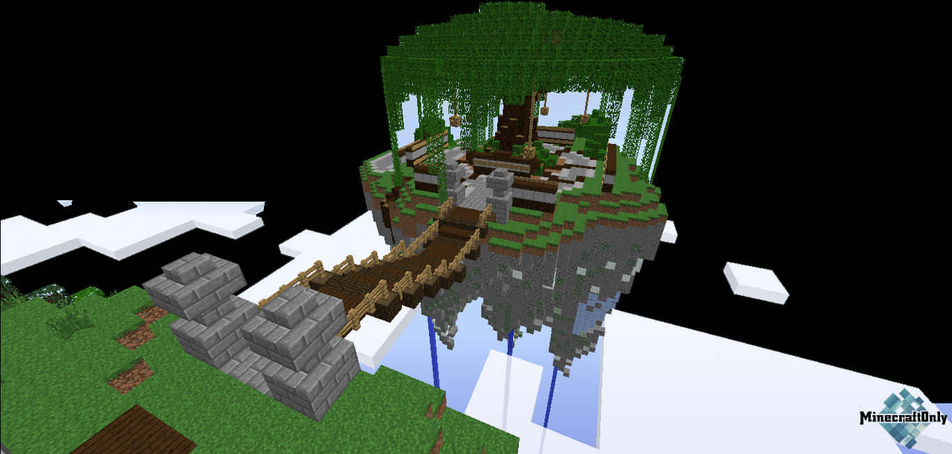 Minecraft_ Sky_ Island_with_ Bridge PNG