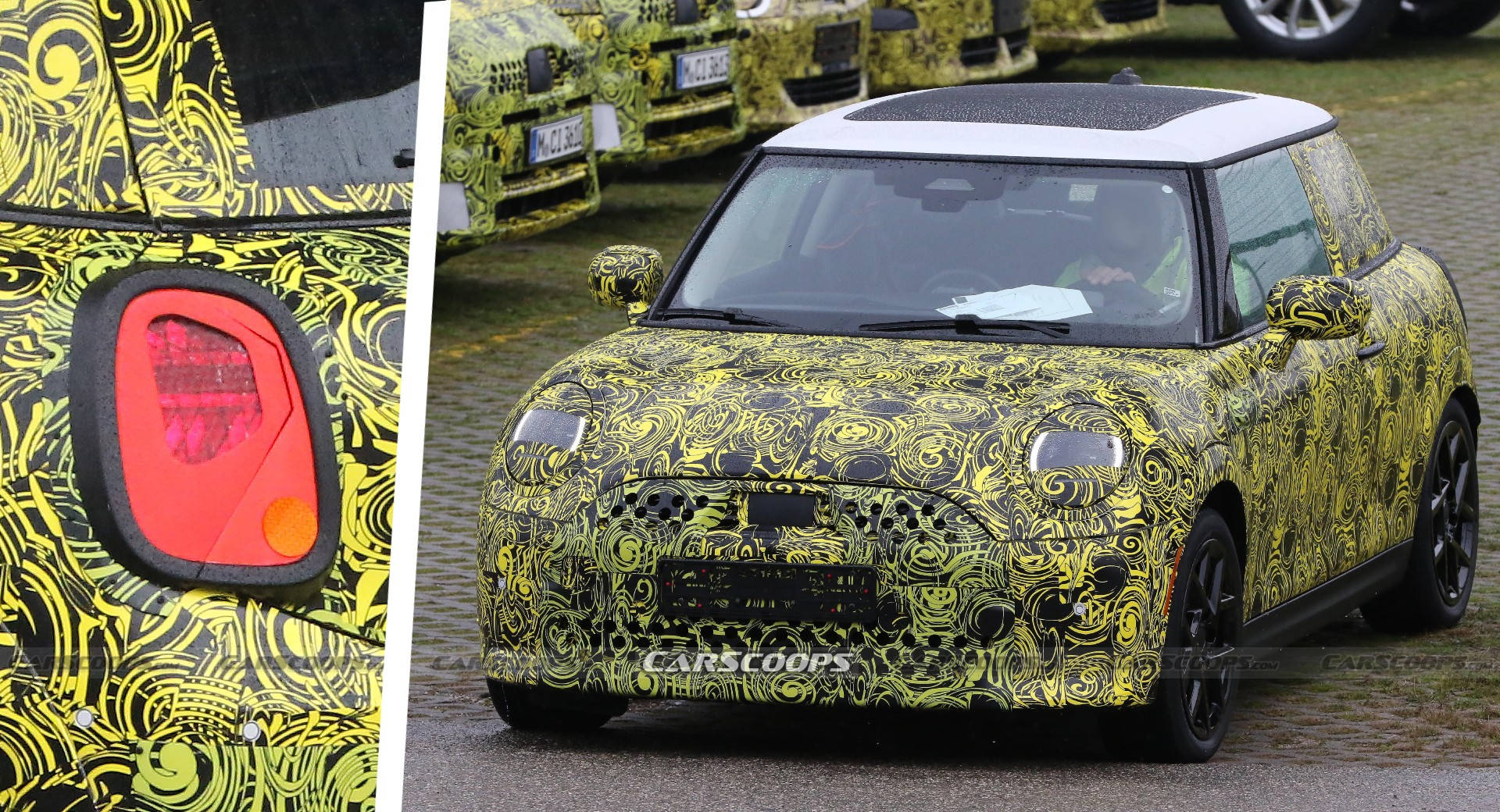 A vibrant Mini Cooper painted in green and black art pattern Wallpaper