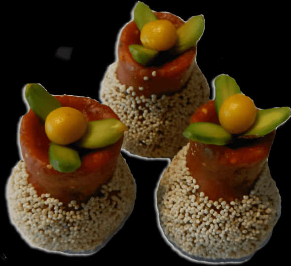 Miniature Food Sculptureson Black Background PNG