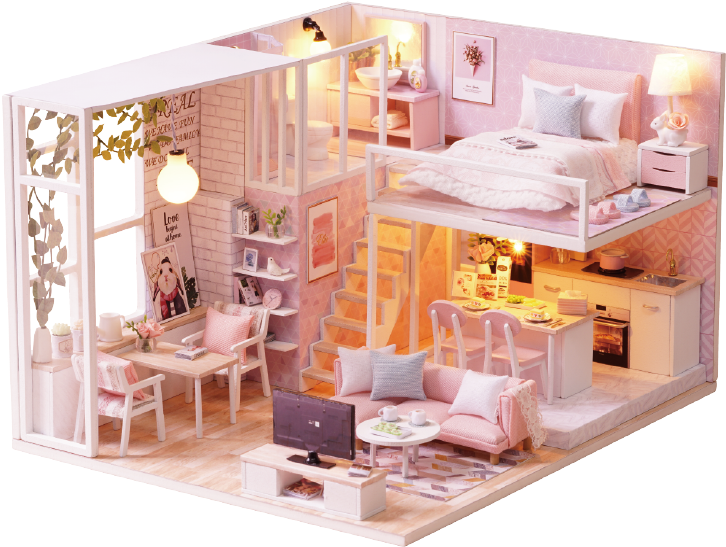 Miniature Pink Dollhouse Interior PNG