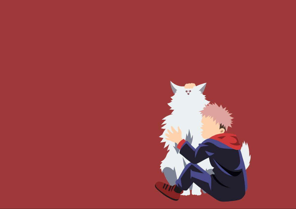 Sfondominimalista Di Anime Con Itadori Yuuji E Il Cane Divino. Sfondo