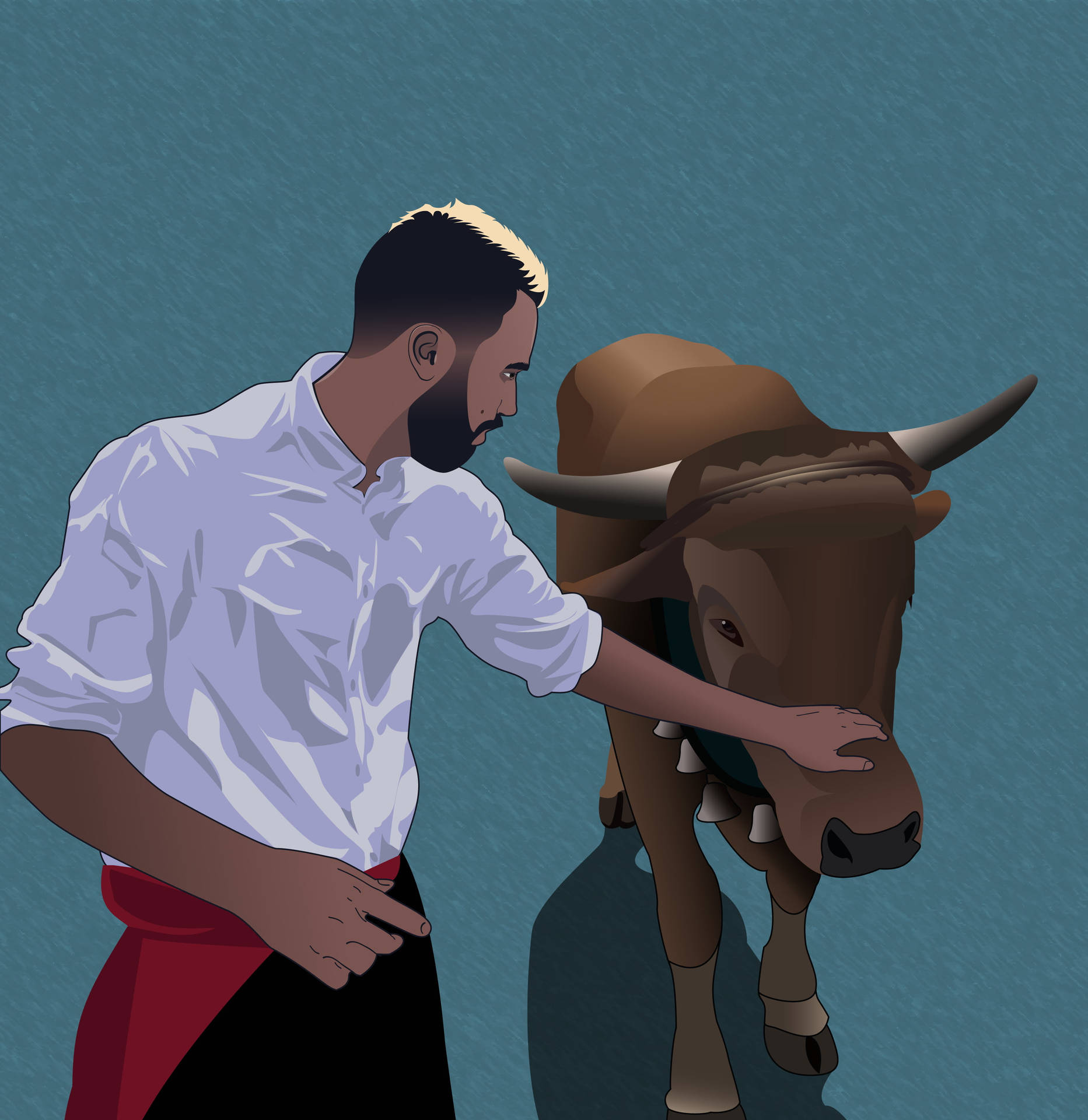 Peaceful Interaction Between Man and Ox Wallpaper