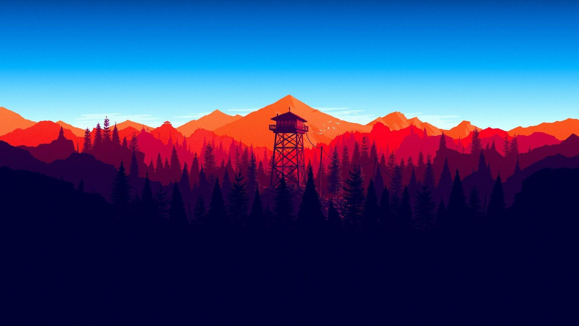 Minimal Firewatch Forest Landscape Wallpaper
