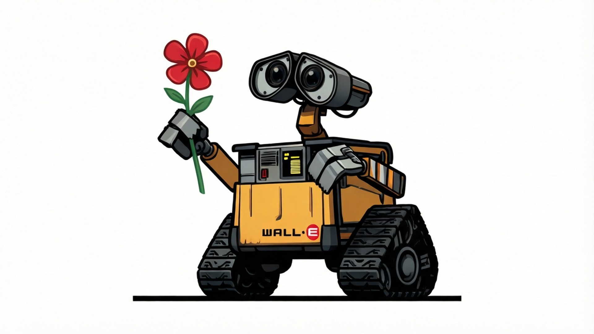 Minimalistisk vektor WALL-E med blomst.