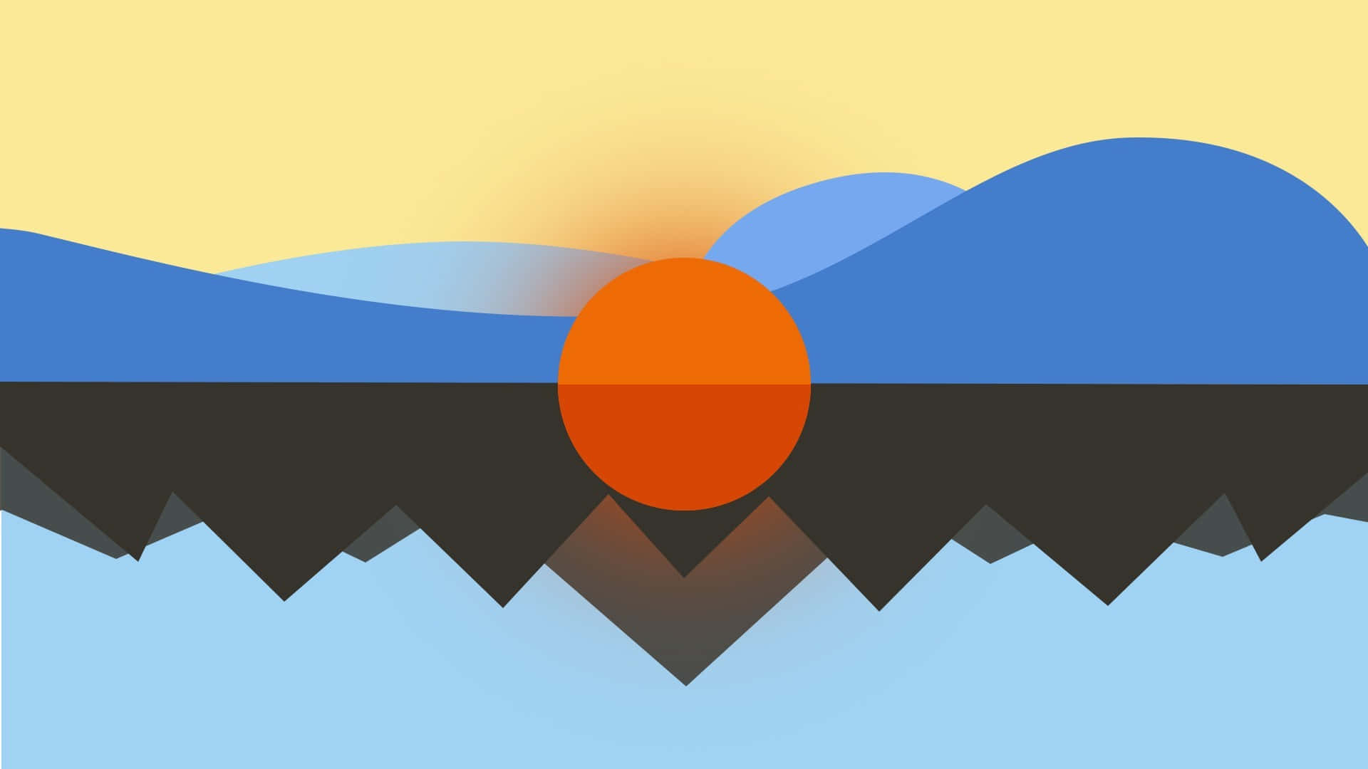 Minimalist Abstract Mountain In The Sea Sunset Wallpaper