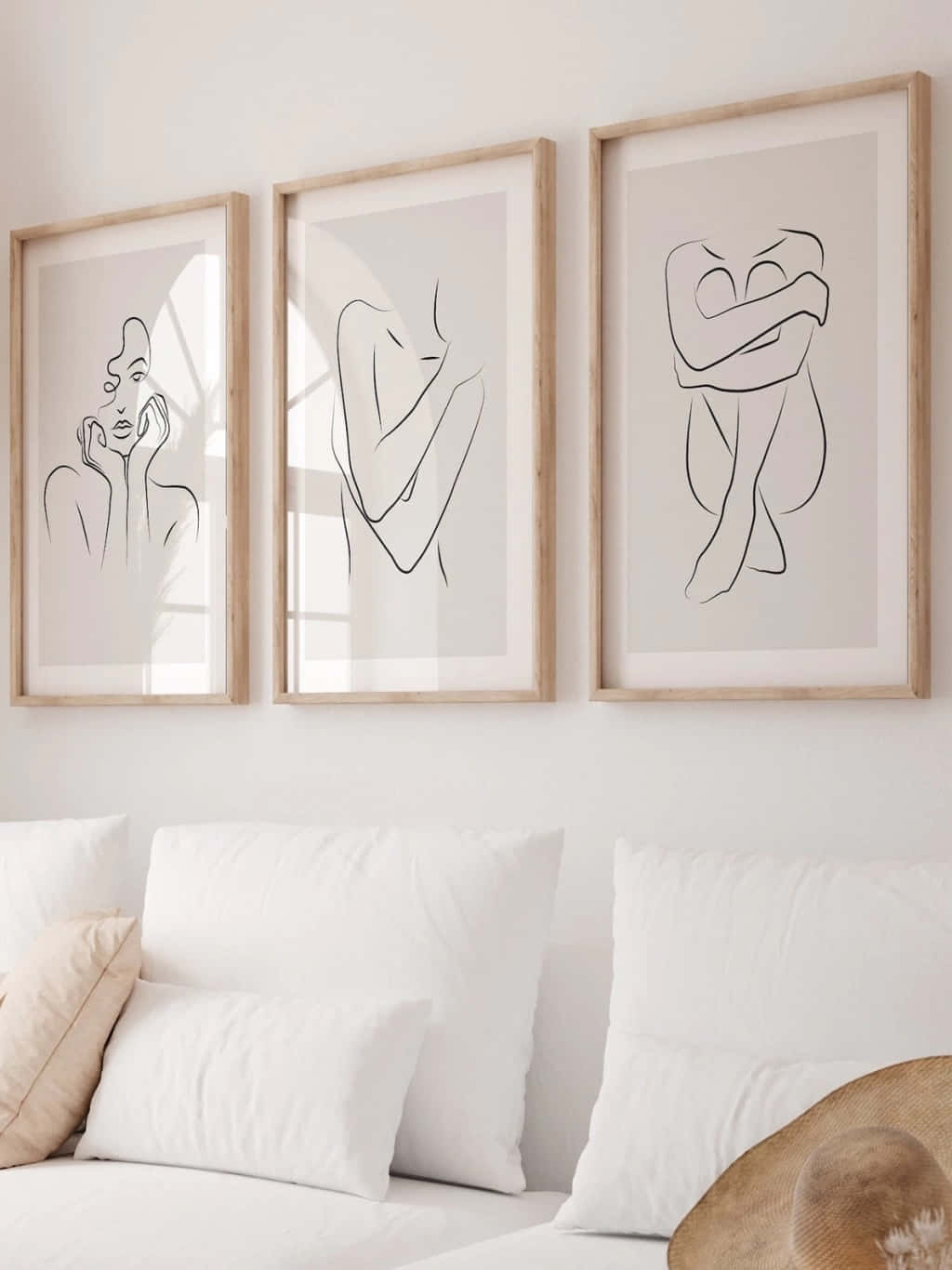 Minimalist Artwork Triptychin Bedroom Wallpaper