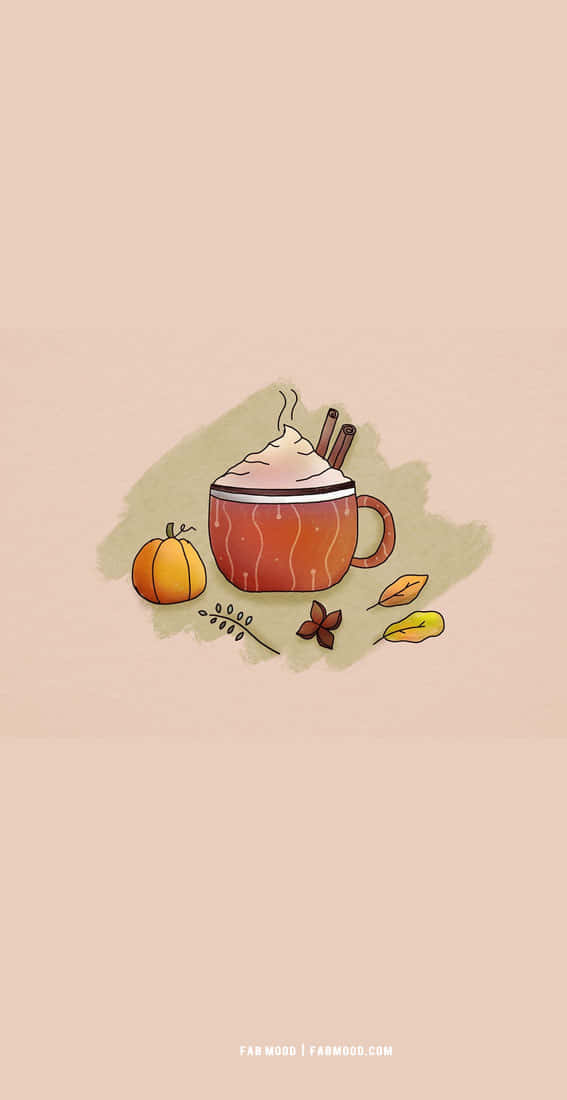 A Cup Of Hot Cocoa With Pumpkins And Spices Wallpaper