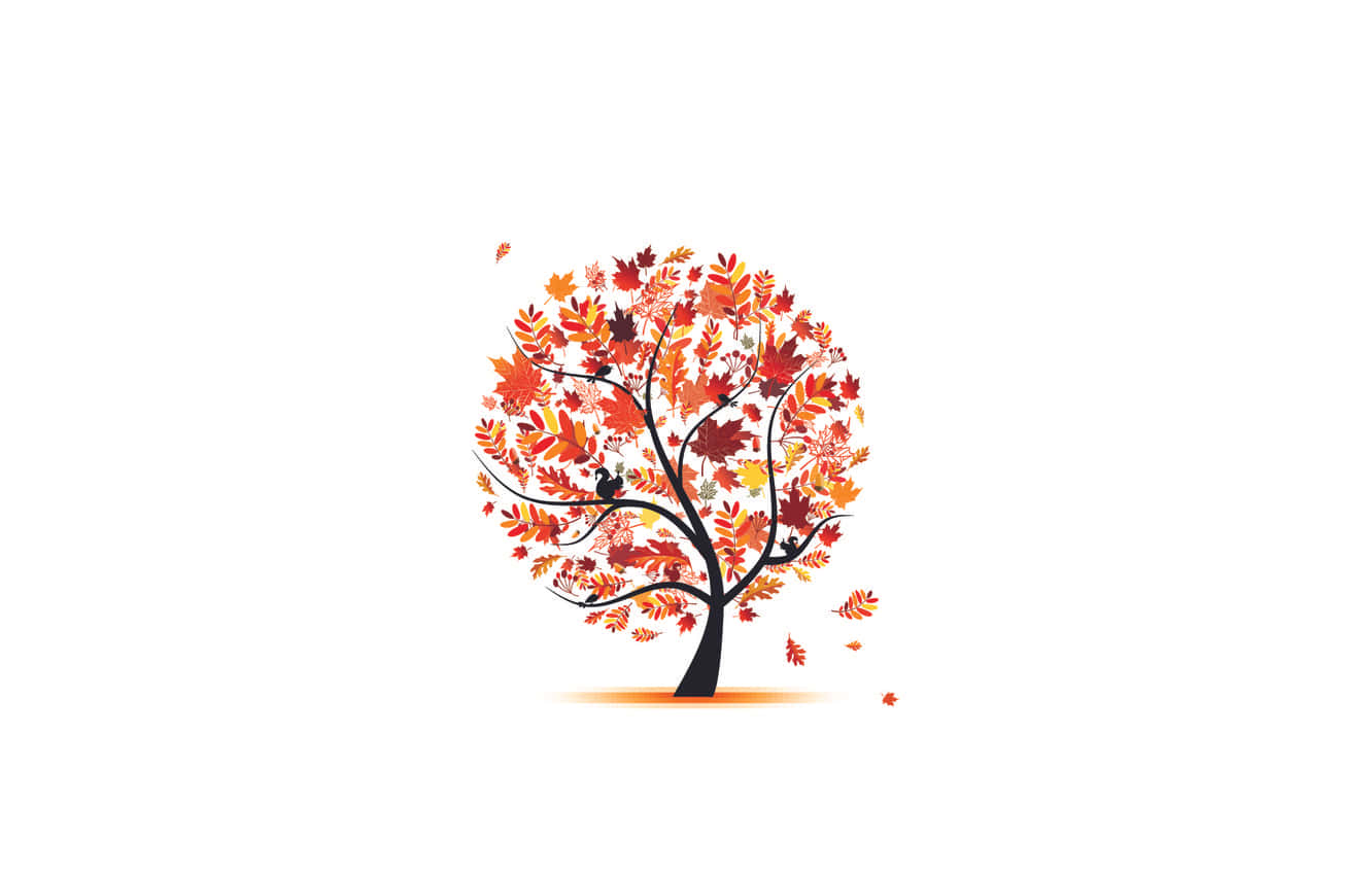 A Tree With Leaves On A White Background Wallpaper