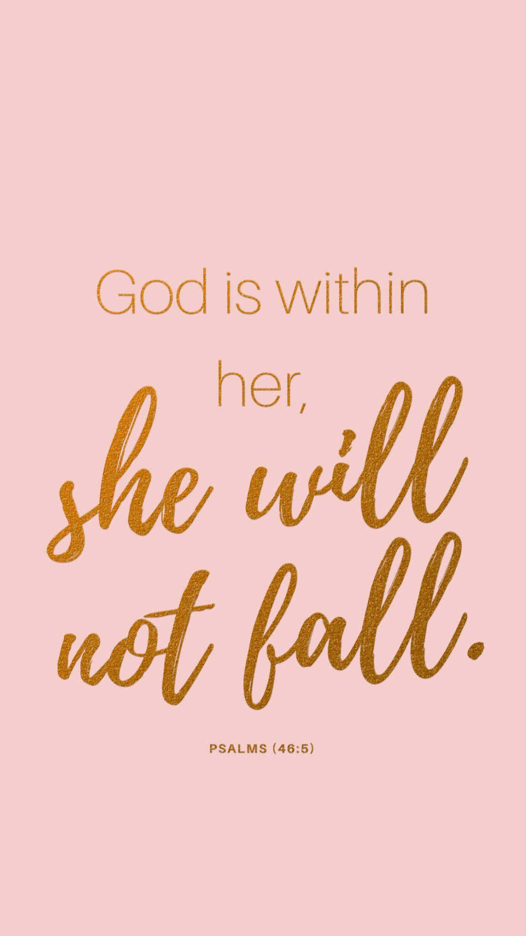 En lyserød baggrund med ordene Gud er inden i hende - hun vil ikke falde. Wallpaper
