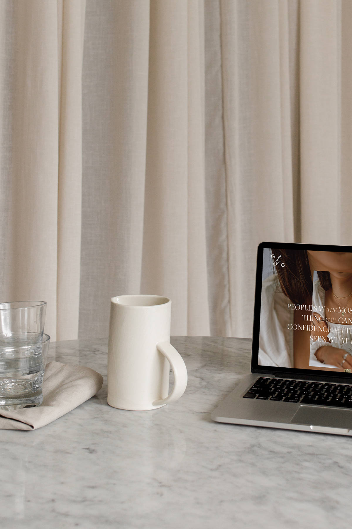 Minimalist Coffee And Laptop On Marble Wallpaper