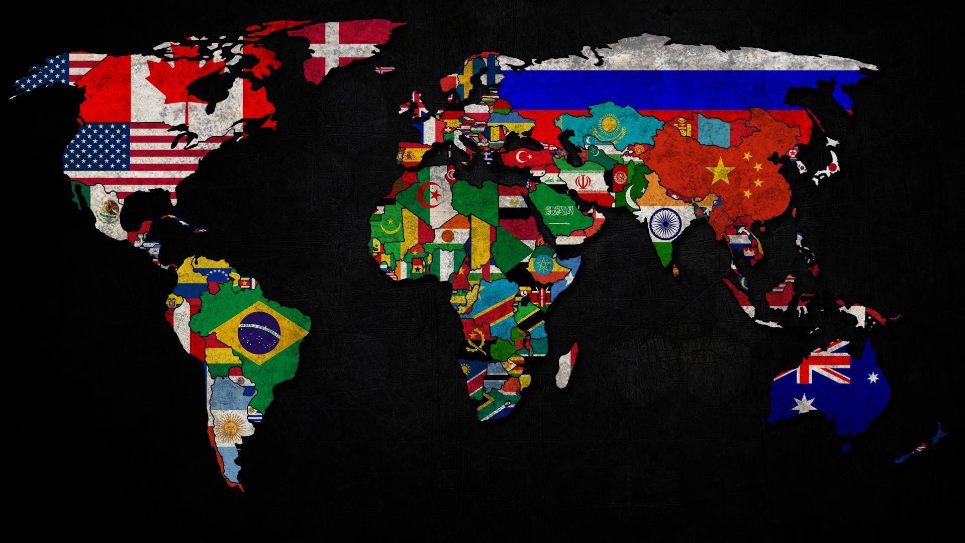 Minimalist World Map with Country Flags Wallpaper