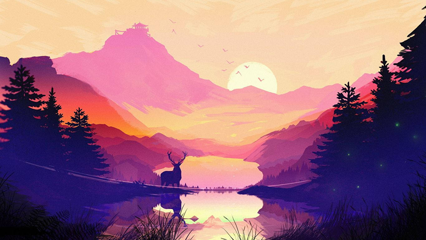 A serene and majestic view of a deer in the wilderness Wallpaper