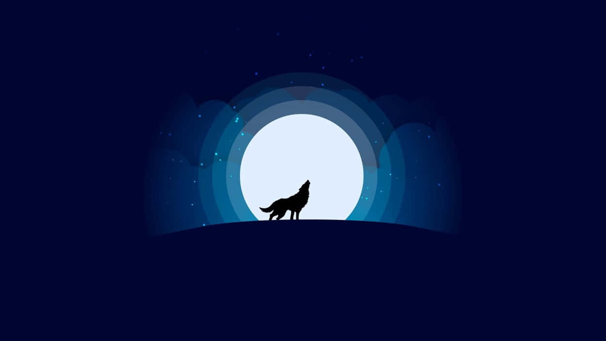 Diseñominimalista De Silueta De Lobo En Luna Llena, Alta Definición. Fondo de pantalla